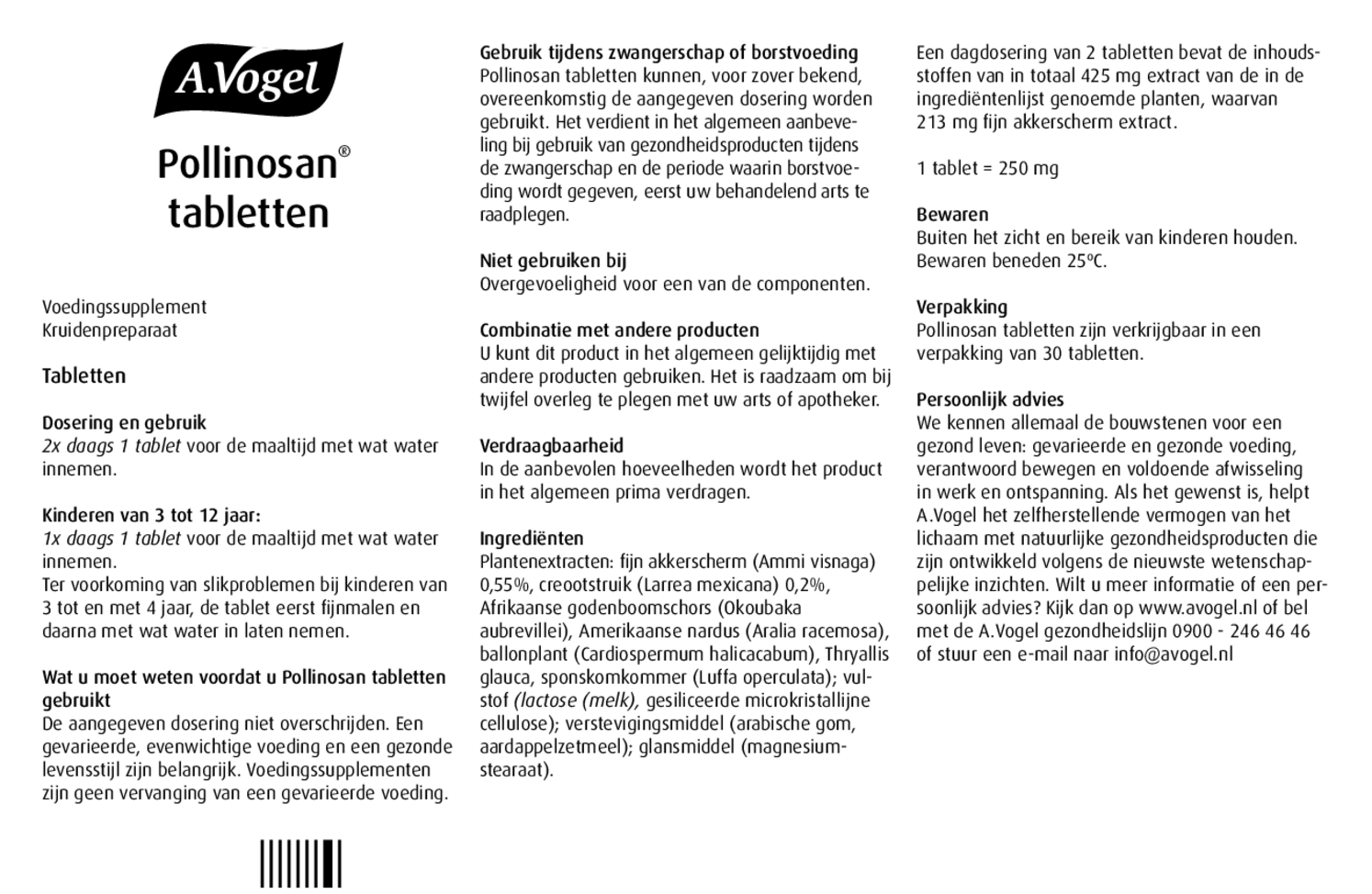 Pollinosan Tabletten afbeelding van document #1, gebruiksaanwijzing